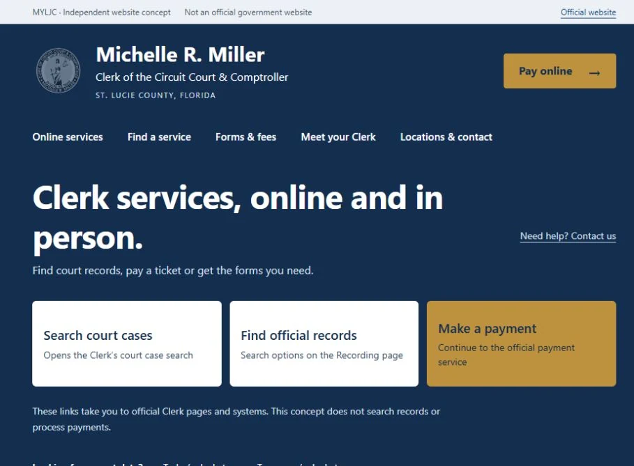 Homepage screenshot of the St. Lucie Clerk website concept